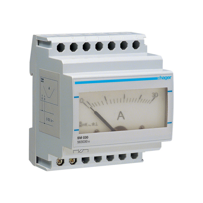 Analogni Ampermetar (direktno mjerenje), I=0-30A, klasa tačnosti: 1,5, montaža na Din šinu