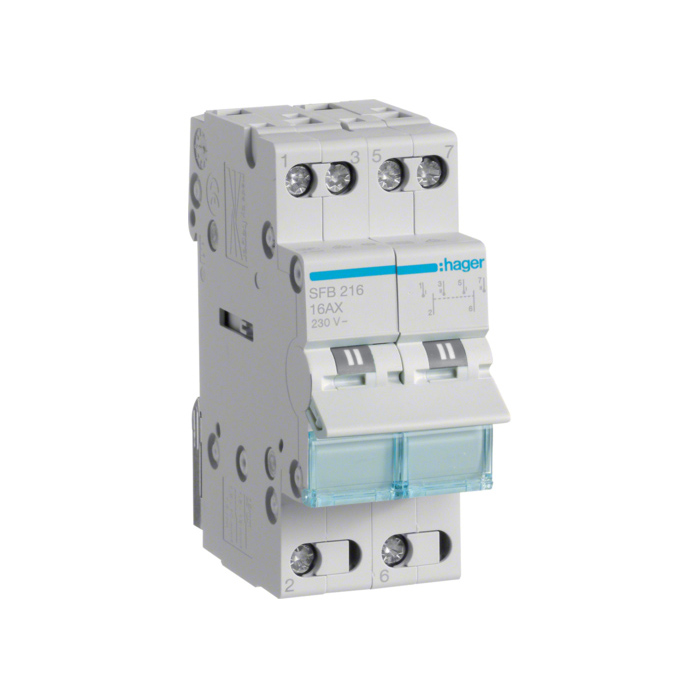 Grupna preklopka I-0-II 2-polna, In=16A, 2 modula, montaža na DIN šinu