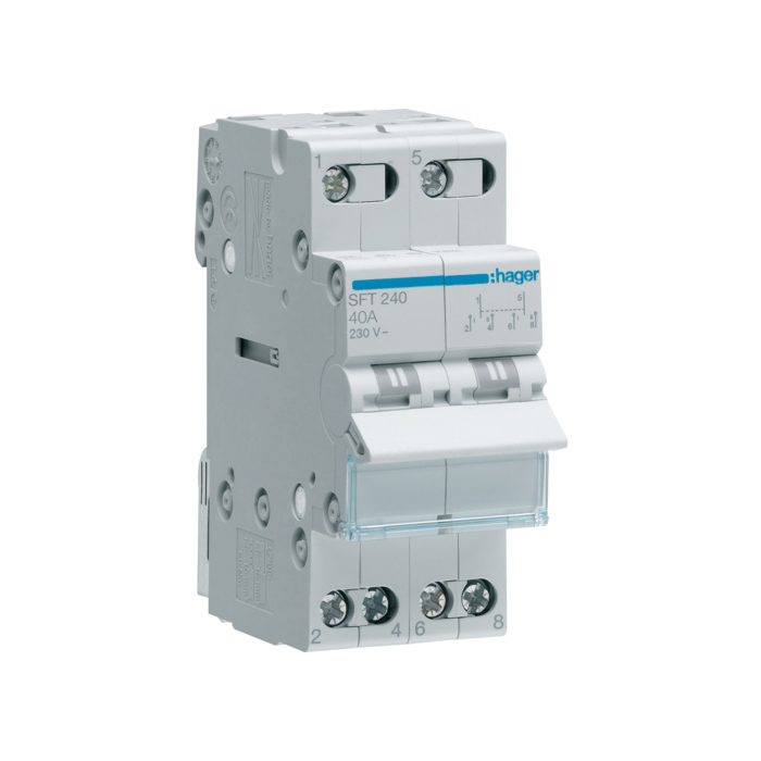 Grupna preklopka I-0-II 2-polna, In=40A, 2 modula, montaža na DIN šinu
