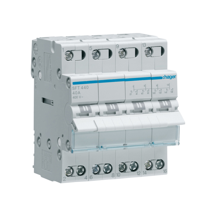 Grupna preklopka I-0-II 4-polna, In=40A, 4 modula, montaža na DIN šinu