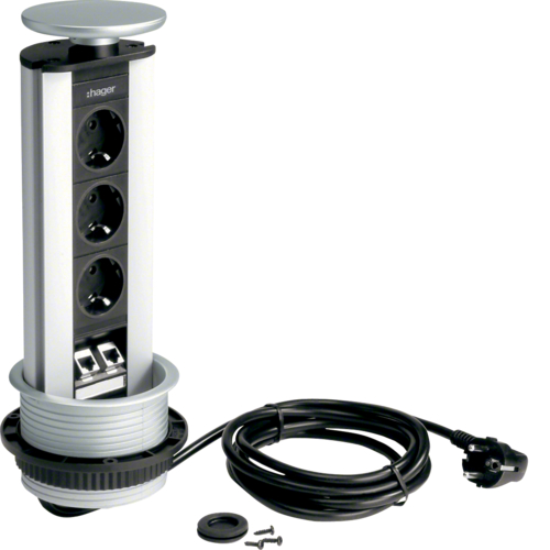 Izvlačiva lift konzola sa 3 šuko utičnice + 2xRJ45 Cat 6