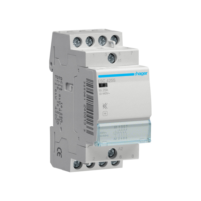 Kontakter 4NO., In=25A, 230V (~), 2 modula, bešumni