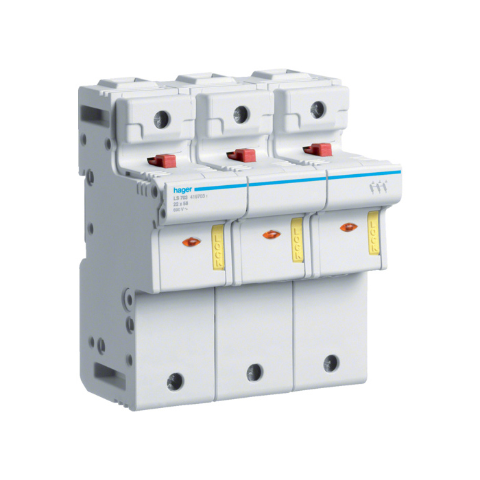 Nosač osigurača 3P, 16-125A, 690V, uložak 22x58