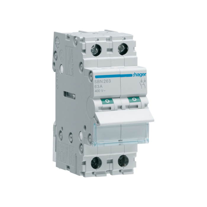 Prekidač snage 2-polni, In=63A, 2 modula, montaža na DIN šinu