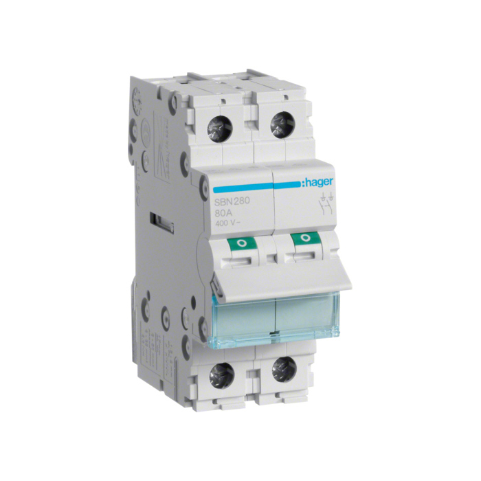 Prekidač snage 2-polni, In=80A, 2 modula, montaža na DIN šinu