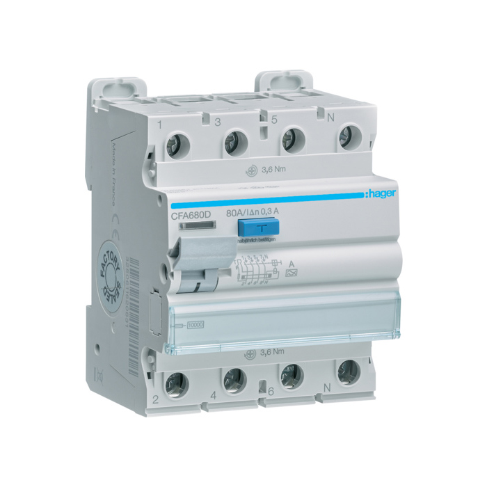 Zaštitni prekidač (FID sklopka), 4-polan, In=80A, IΔn=300mA, 10 kA