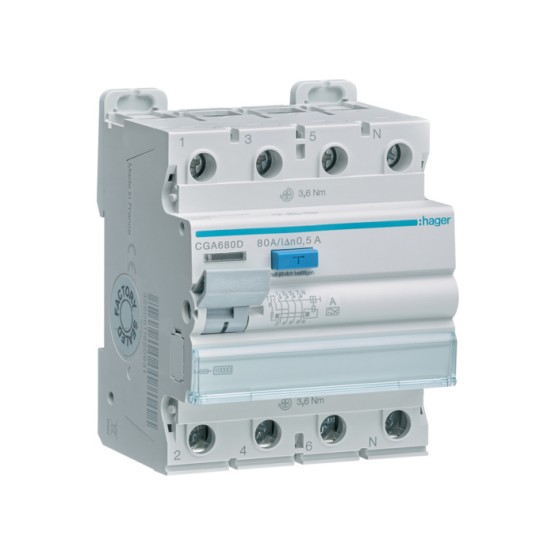 Zaštitni prekidač (FID sklopka), 4-polan, In=80A, IΔn=500mA, 10 kA