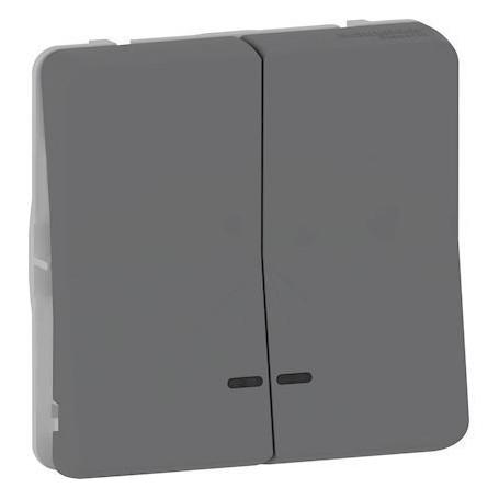 Mureva Styl - dvostruki taster lokatorski LED nadgradni i ugradni - sivi